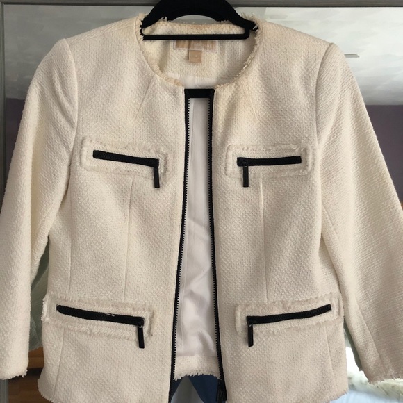 MICHAEL Michael Kors Cropped White Tweed Jacket - Picture 1 of 4
